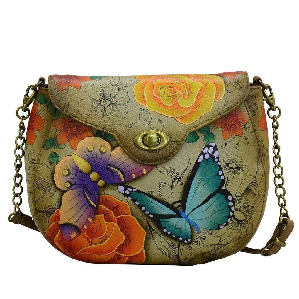 5038 Anna Anuschka Genuine Hand Painted Leather Sling Flap Bag Floral